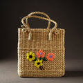 Beige Handcrafted Natural Water Reed Embroidered Shopping Bag