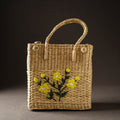 Beige Handcrafted Natural Water Reed Embroidered Shopping Bag