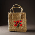 Beige Handcrafted Natural Water Reed Embroidered Shopping Bag