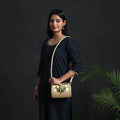 Beige Handcrafted Natural Water Reed Embroidered Sling Bag