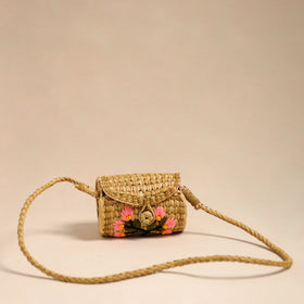 Beige - handcrafted natural water reed embroidered sling