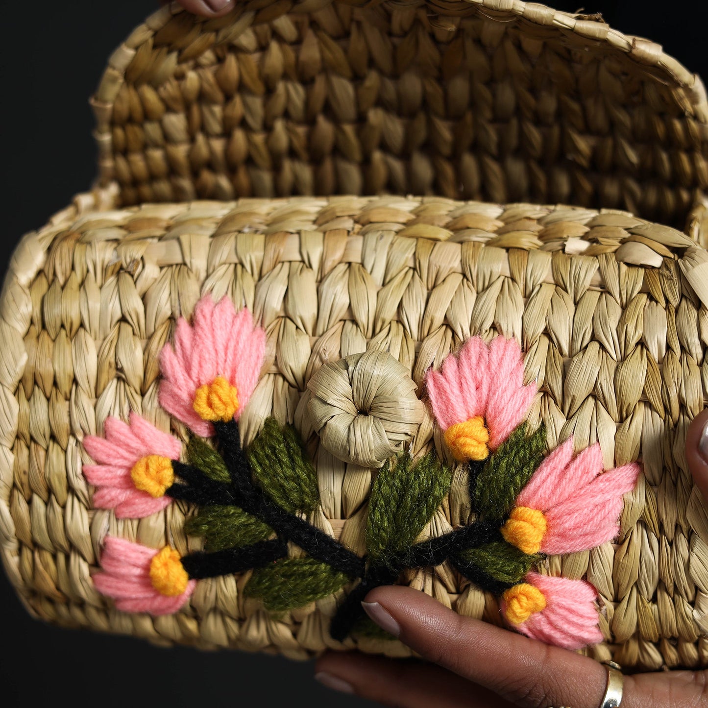 Beige - handcrafted natural water reed embroidered sling