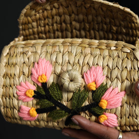 Beige - handcrafted natural water reed embroidered sling