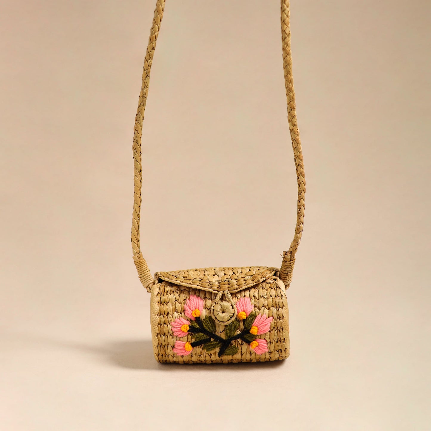 Beige - handcrafted natural water reed embroidered sling