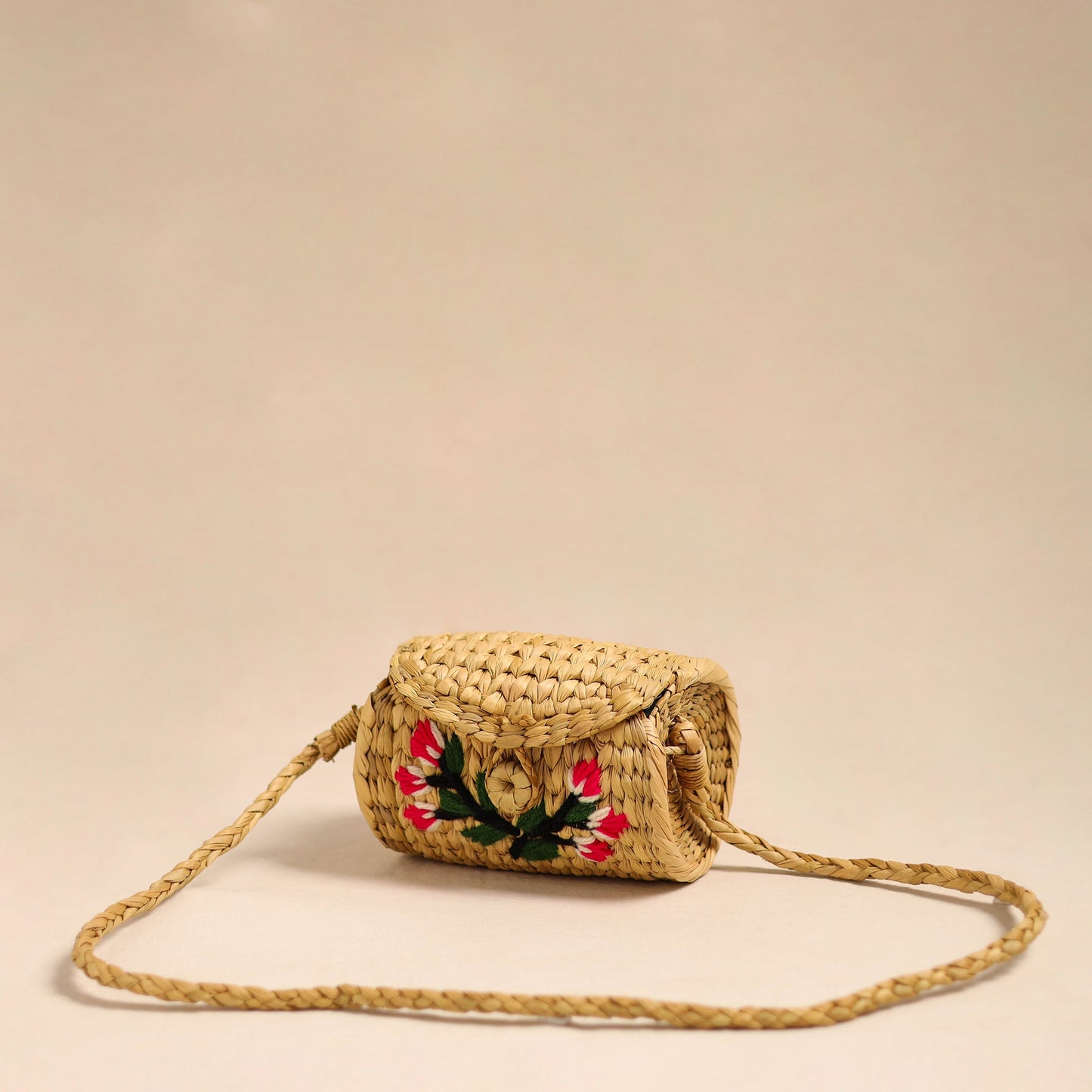 Beige - handcrafted natural water reed embroidered sling