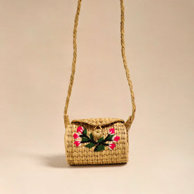 Beige - handcrafted natural water reed embroidered sling