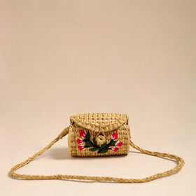 Beige - handcrafted natural water reed embroidered sling