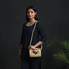 Beige - handcrafted natural water reed embroidered sling