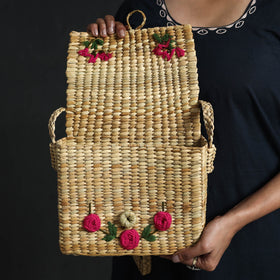 Pink Handcrafted Natural Water Reed Embroidered Sling Bag 