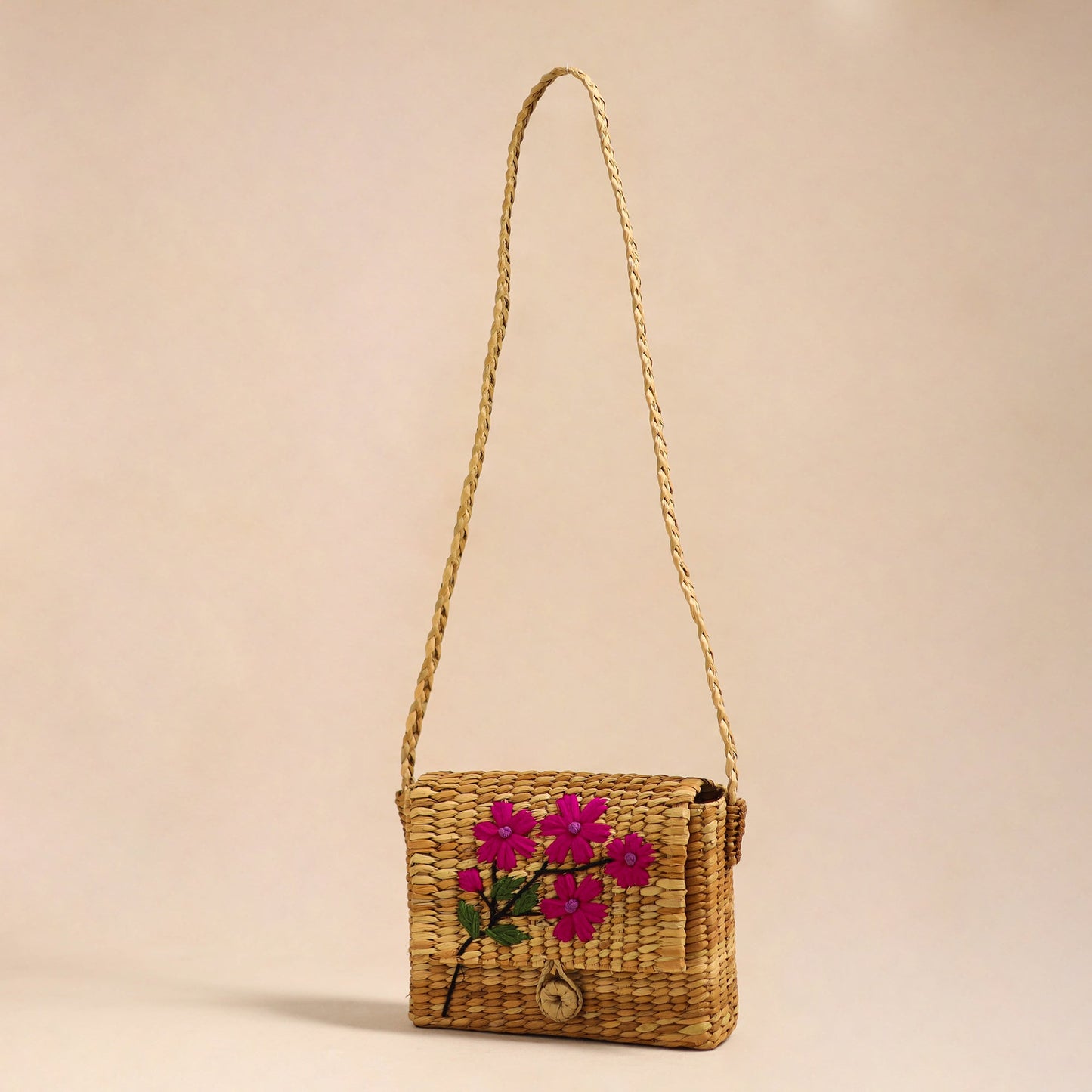Beige - handcrafted natural water reed embroidered sling