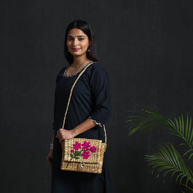 Beige - handcrafted natural water reed embroidered sling