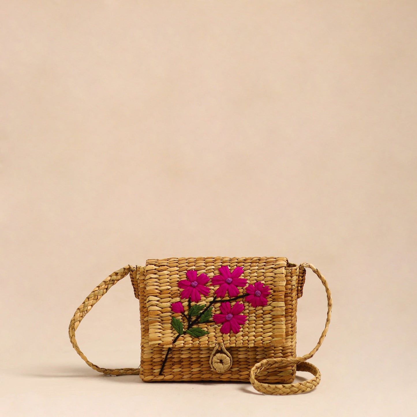Beige - handcrafted natural water reed embroidered sling
