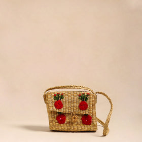 Beige Handcrafted Natural Water Reed Embroidered Sling Bag