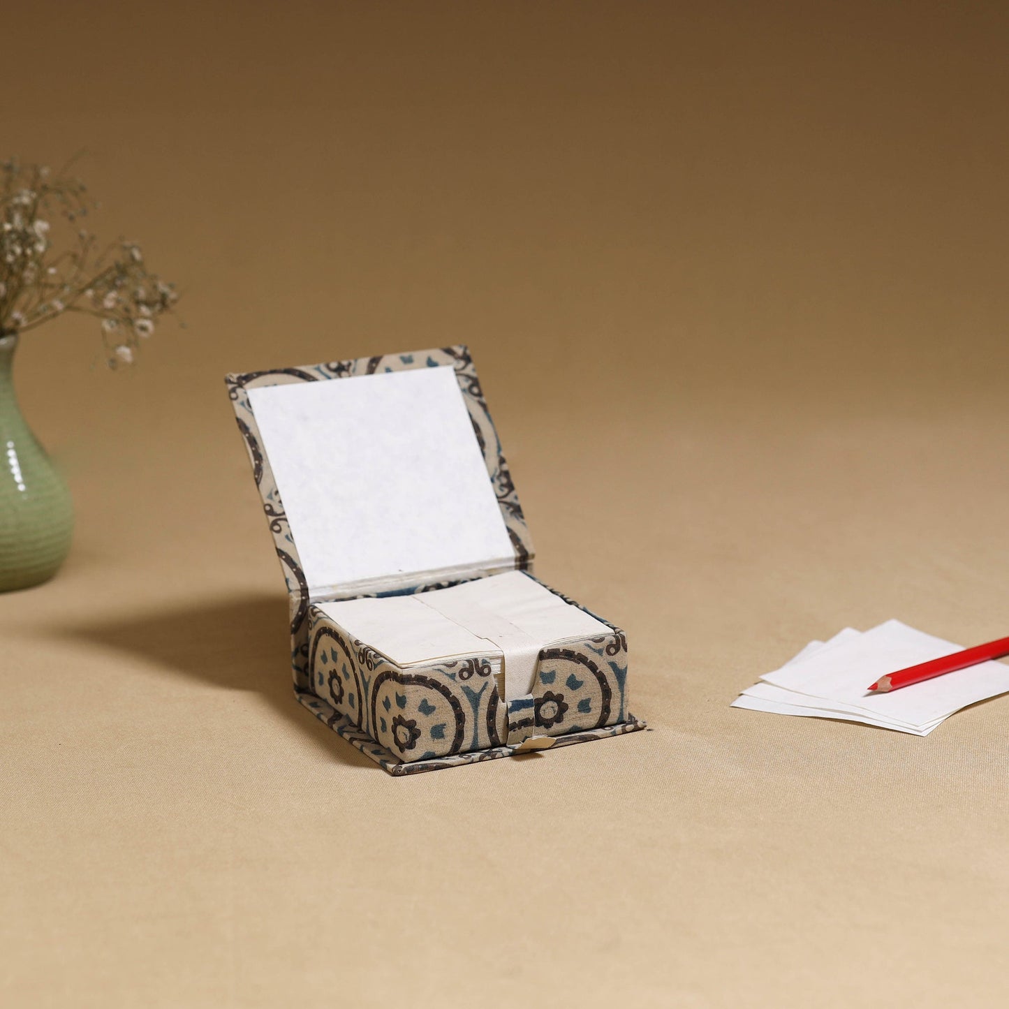 Beige - handcrafted printed card holder with slips 31