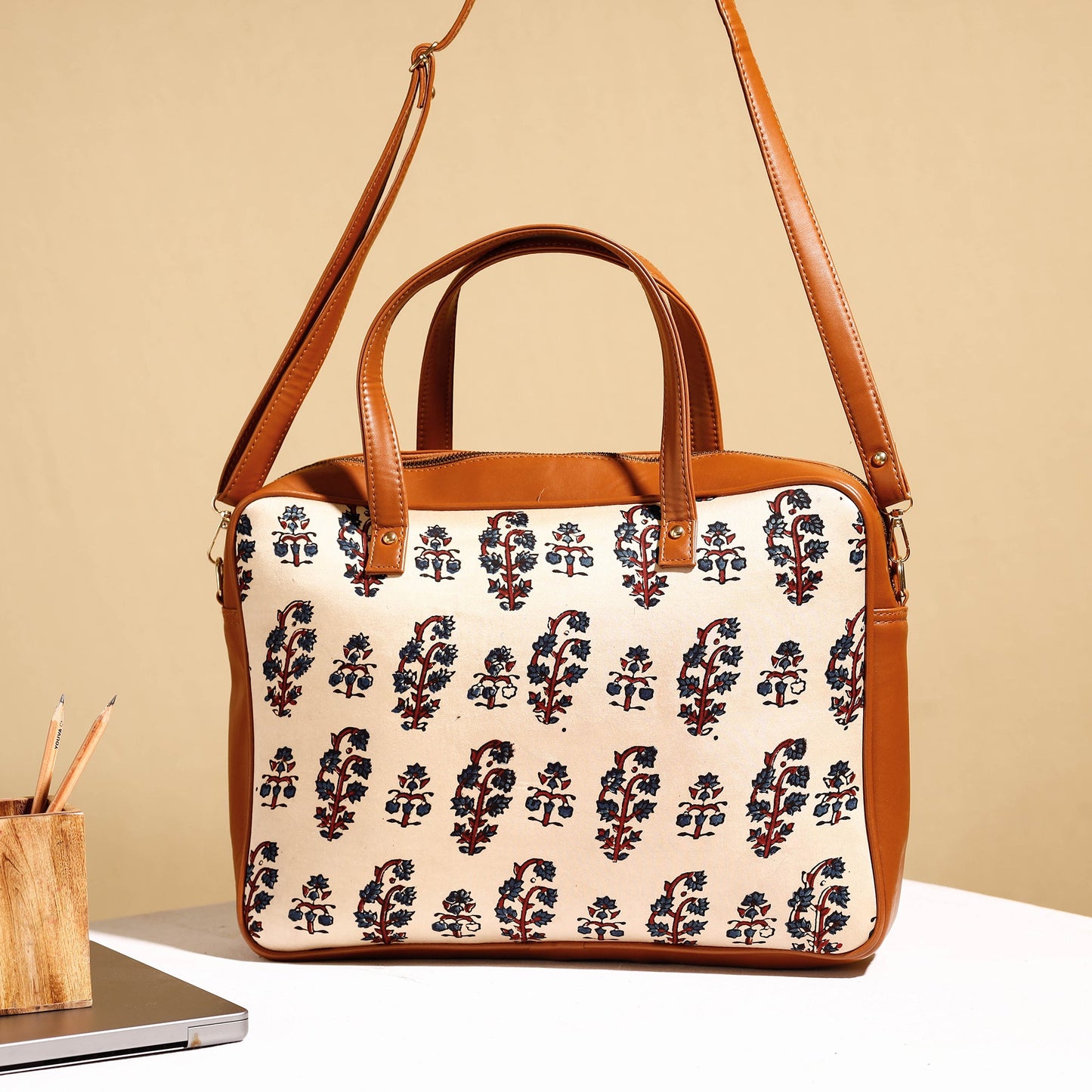  Handcrafted Ajrakh Block Printed Modal Silk Laptop Bag 