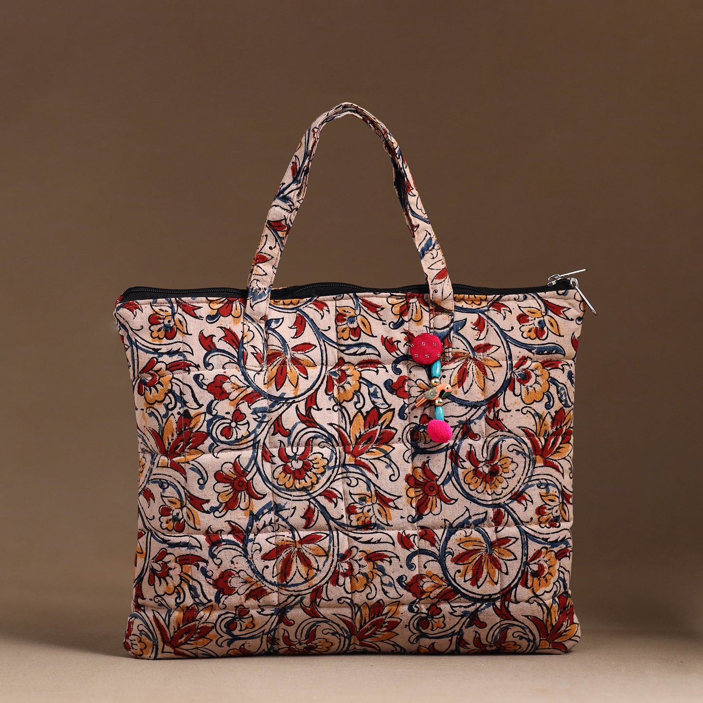 Beige Handcrafted Quilted Cotton Hand Bag 05 