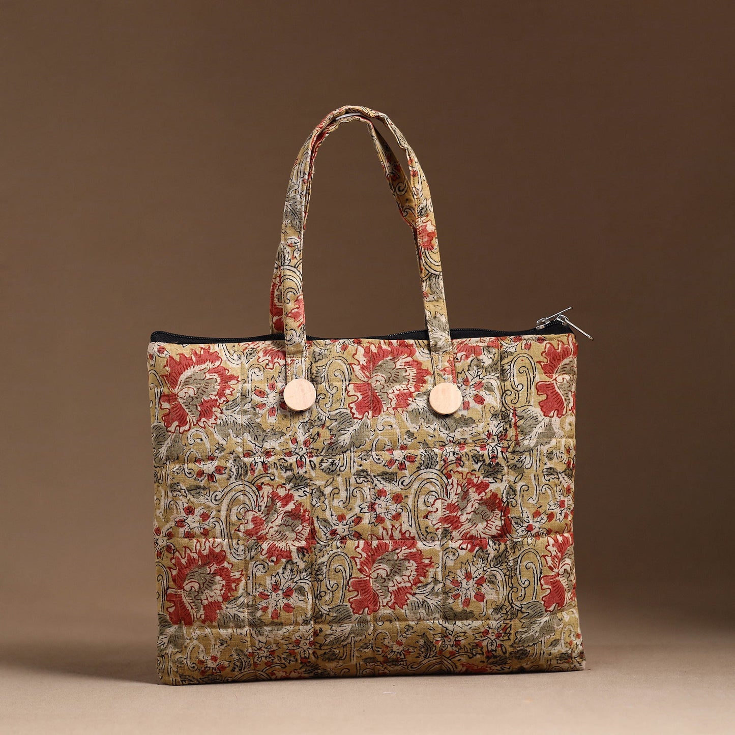 Beige Handcrafted Quilted Cotton Hand Bag 07