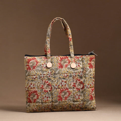 Beige Handcrafted Quilted Cotton Hand Bag 07