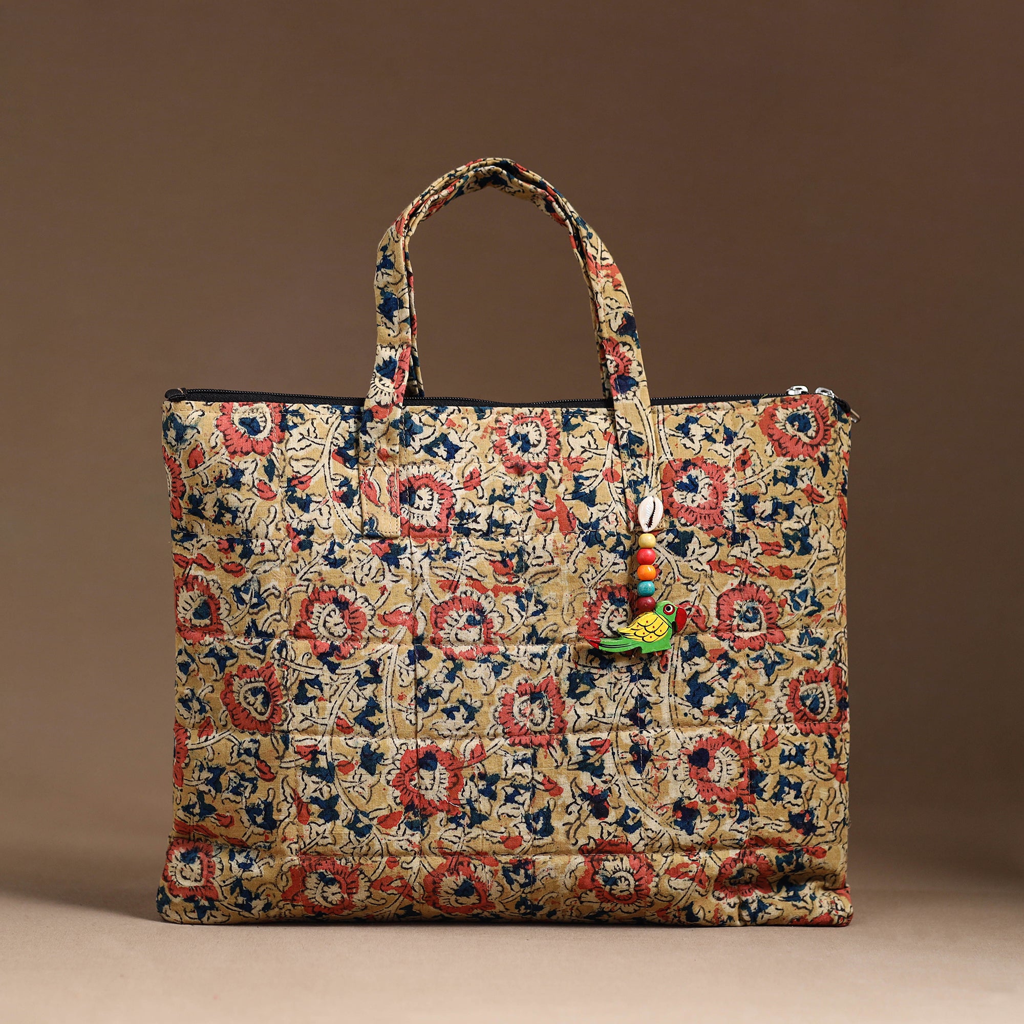 Beige Handcrafted Quilted Cotton Hand Bag 16
