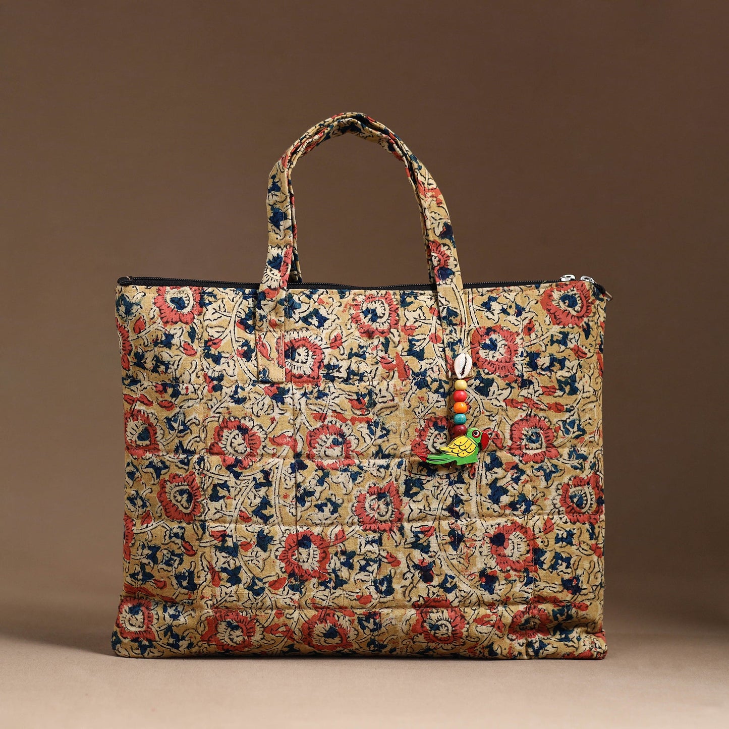 Beige Handcrafted Quilted Cotton Hand Bag 16