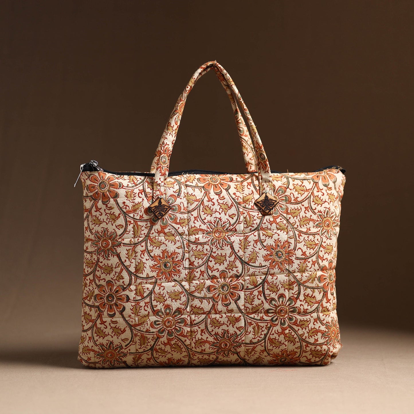Beige Handcrafted Quilted Cotton Hand Bag 18