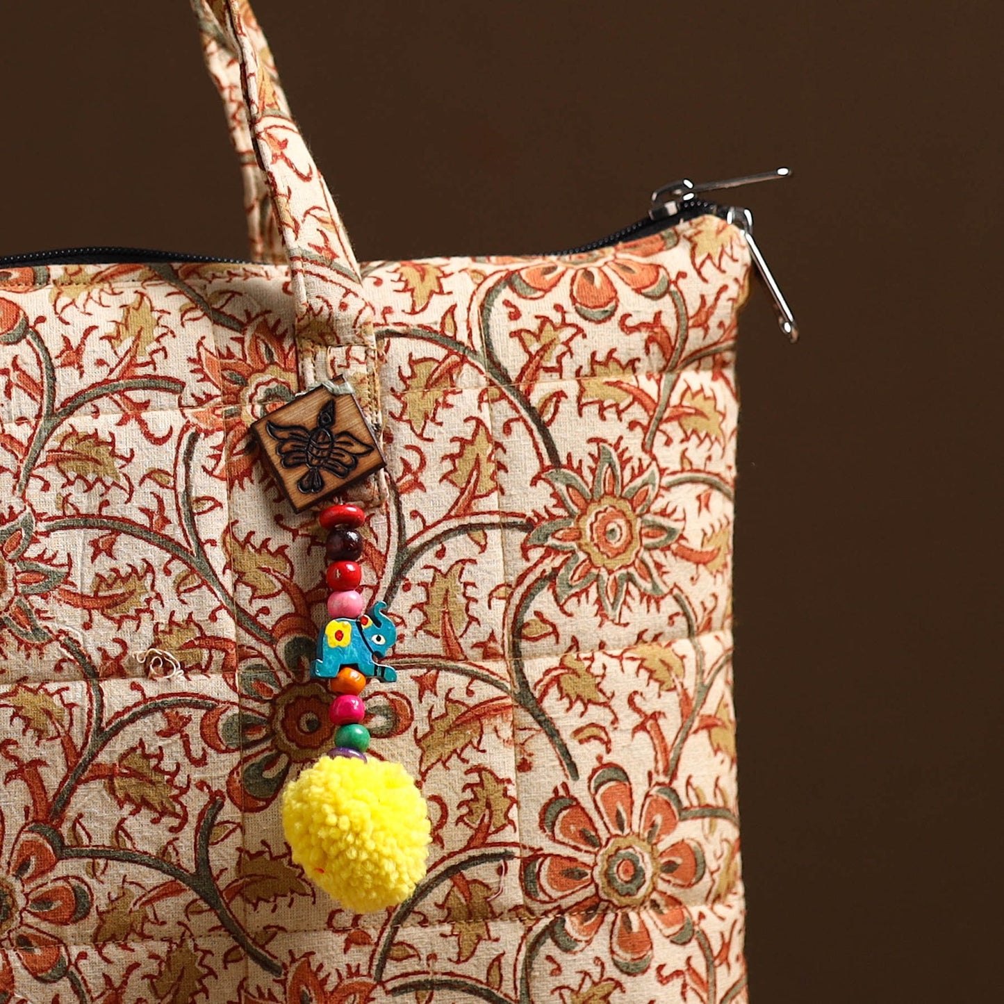 Beige Handcrafted Quilted Cotton Hand Bag 18