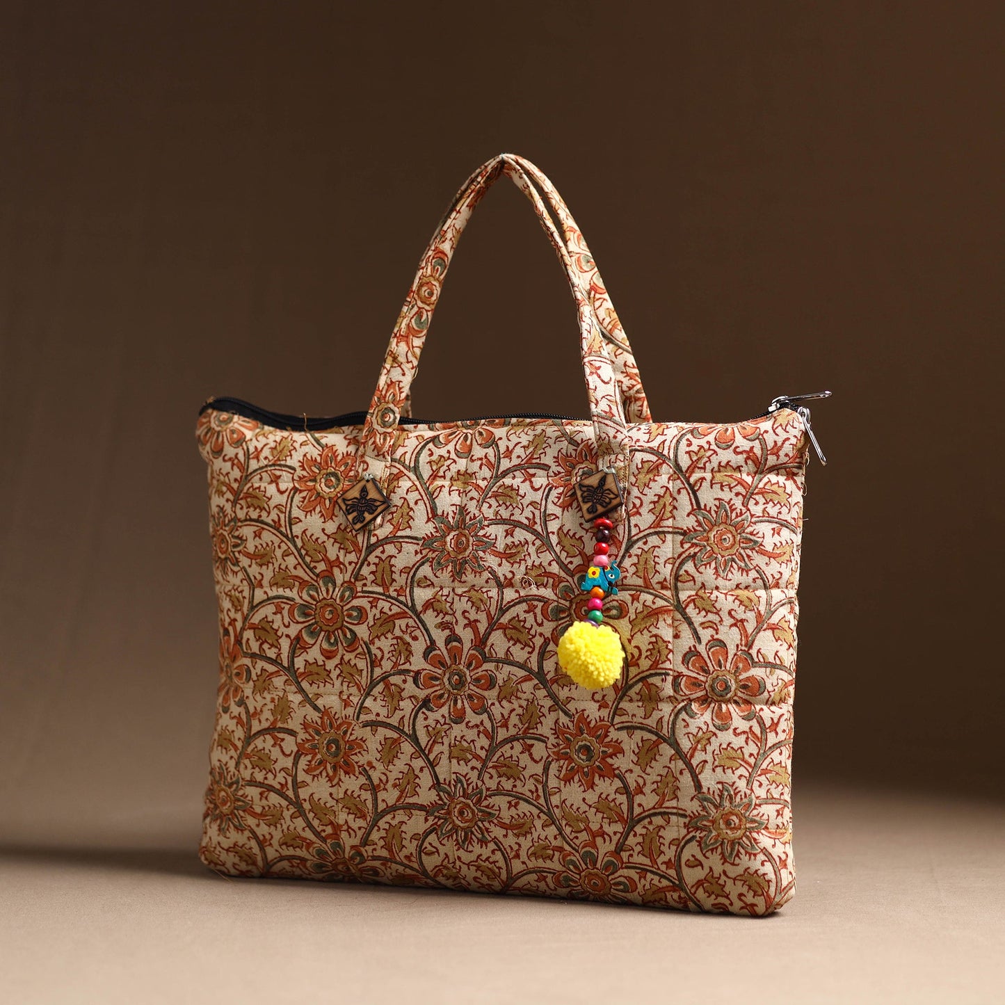 Beige Handcrafted Quilted Cotton Hand Bag 18