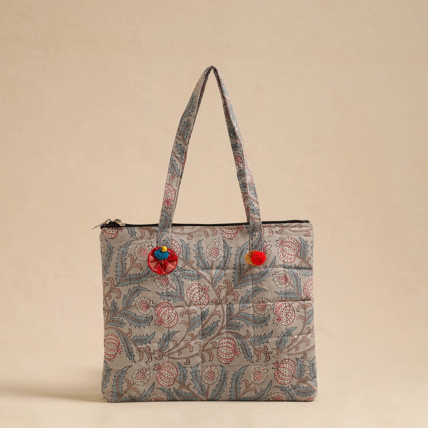 Beige Handcrafted Quilted Cotton Hand Bag