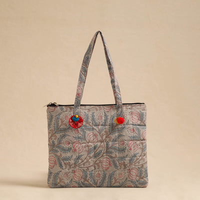 Beige Handcrafted Quilted Cotton Hand Bag