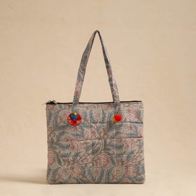 Beige Handcrafted Quilted Cotton Hand Bag