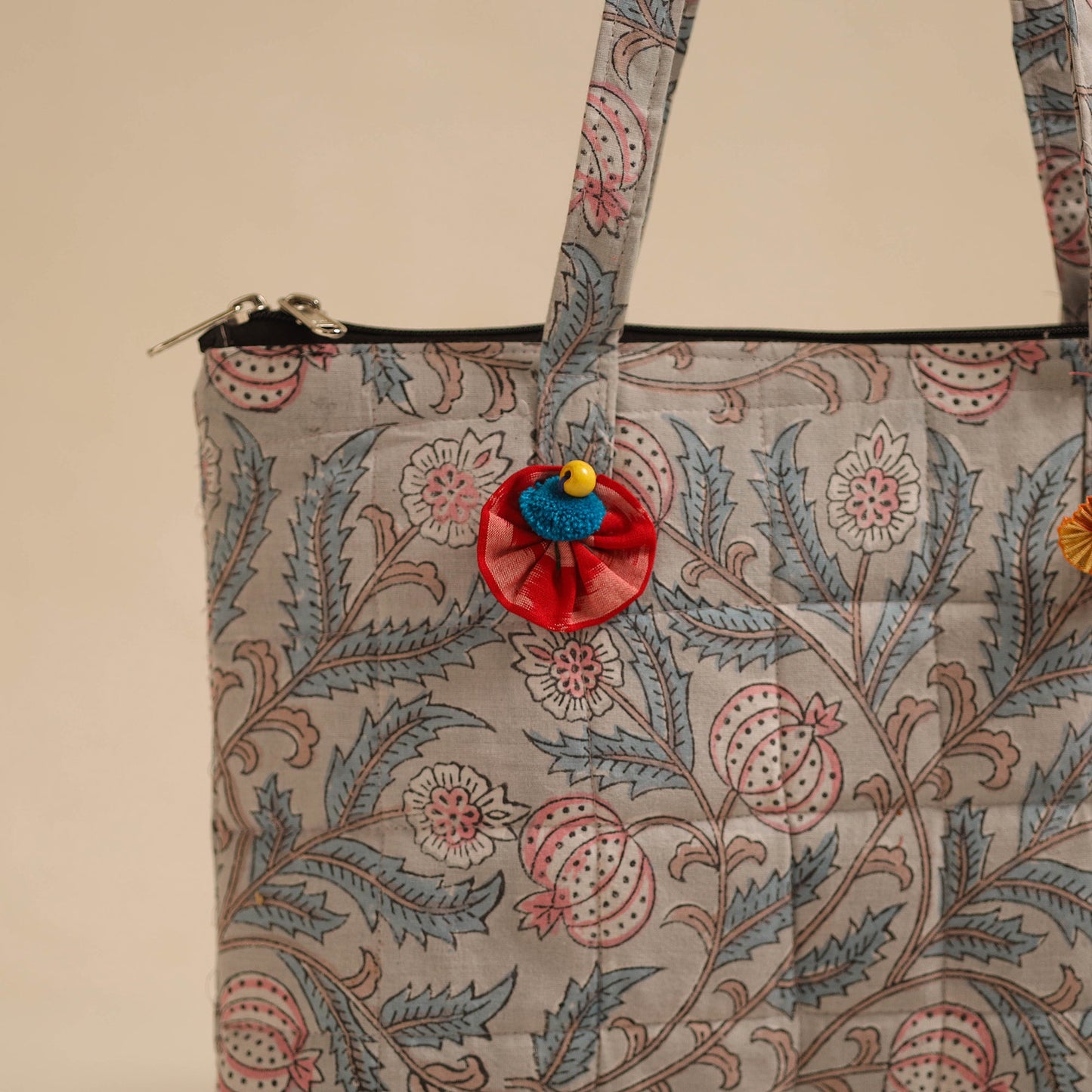 Beige Handcrafted Quilted Cotton Hand Bag