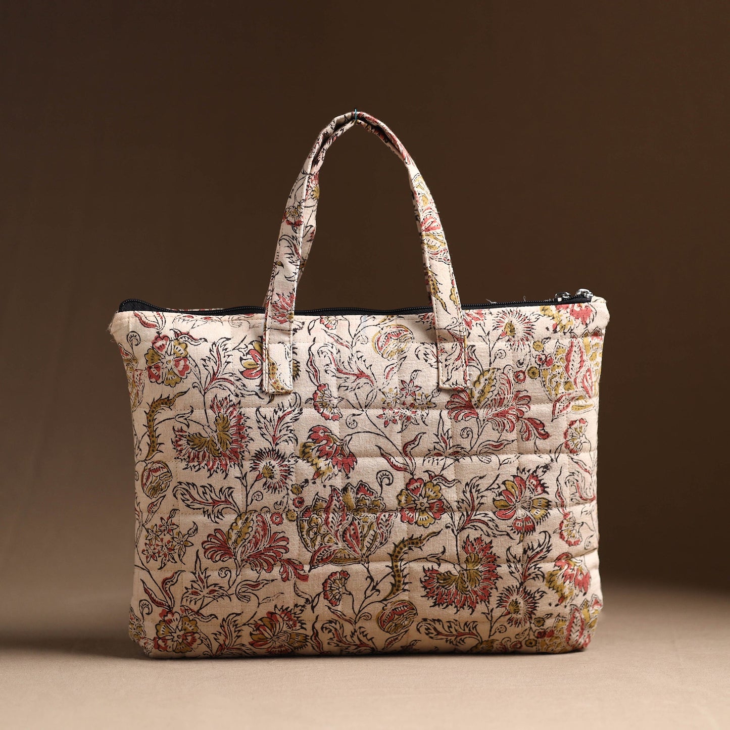 Beige Handcrafted Quilted Cotton Hand Bag 24