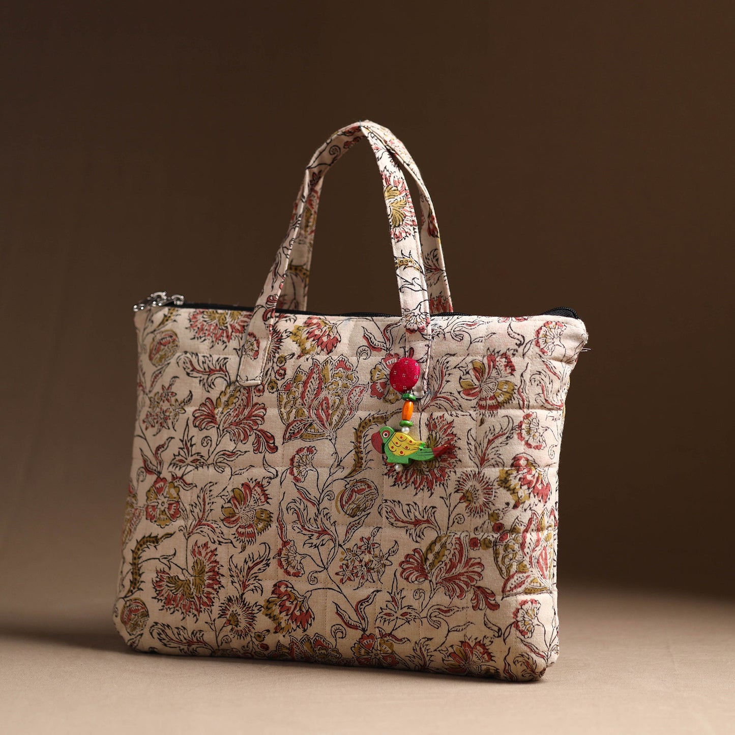 Beige Handcrafted Quilted Cotton Hand Bag 24