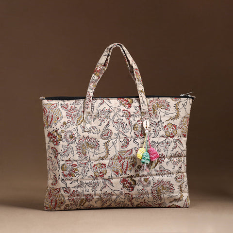Beige Handcrafted Quilted Cotton Hand Bag 26