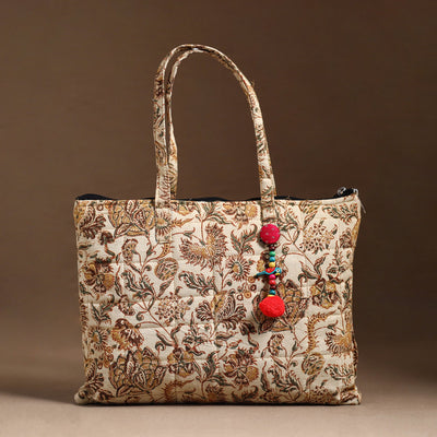 Beige Handcrafted Quilted Cotton Hand Bag 27