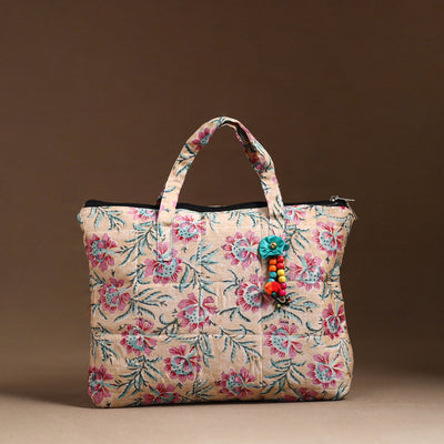 Beige Handcrafted Quilted Cotton Hand Bag 46