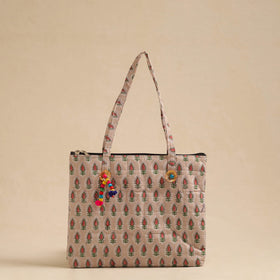  Beige Handcrafted Quilted Cotton Hand Bag