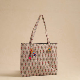  Beige Handcrafted Quilted Cotton Hand Bag
