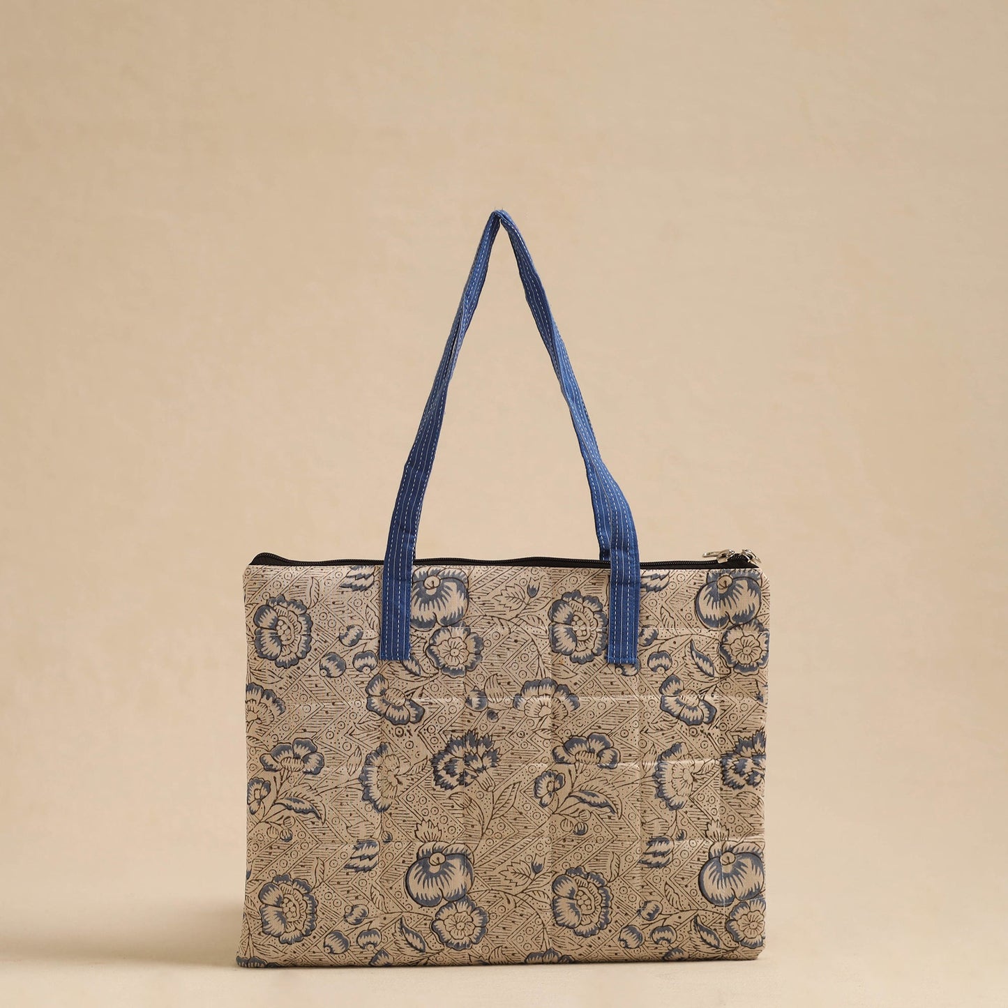 Beige Handcrafted Quilted Cotton Hand Bag