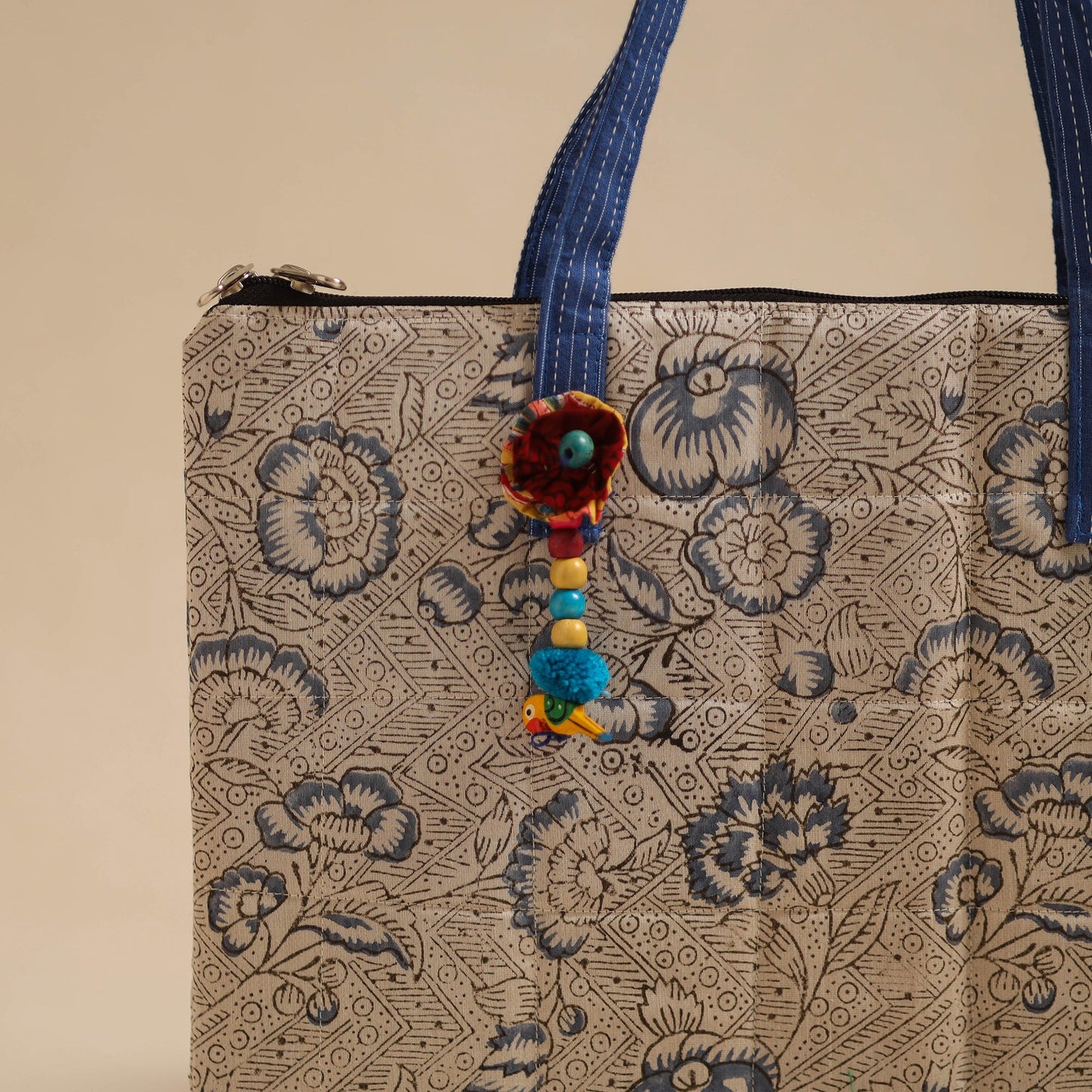 Beige Handcrafted Quilted Cotton Hand Bag