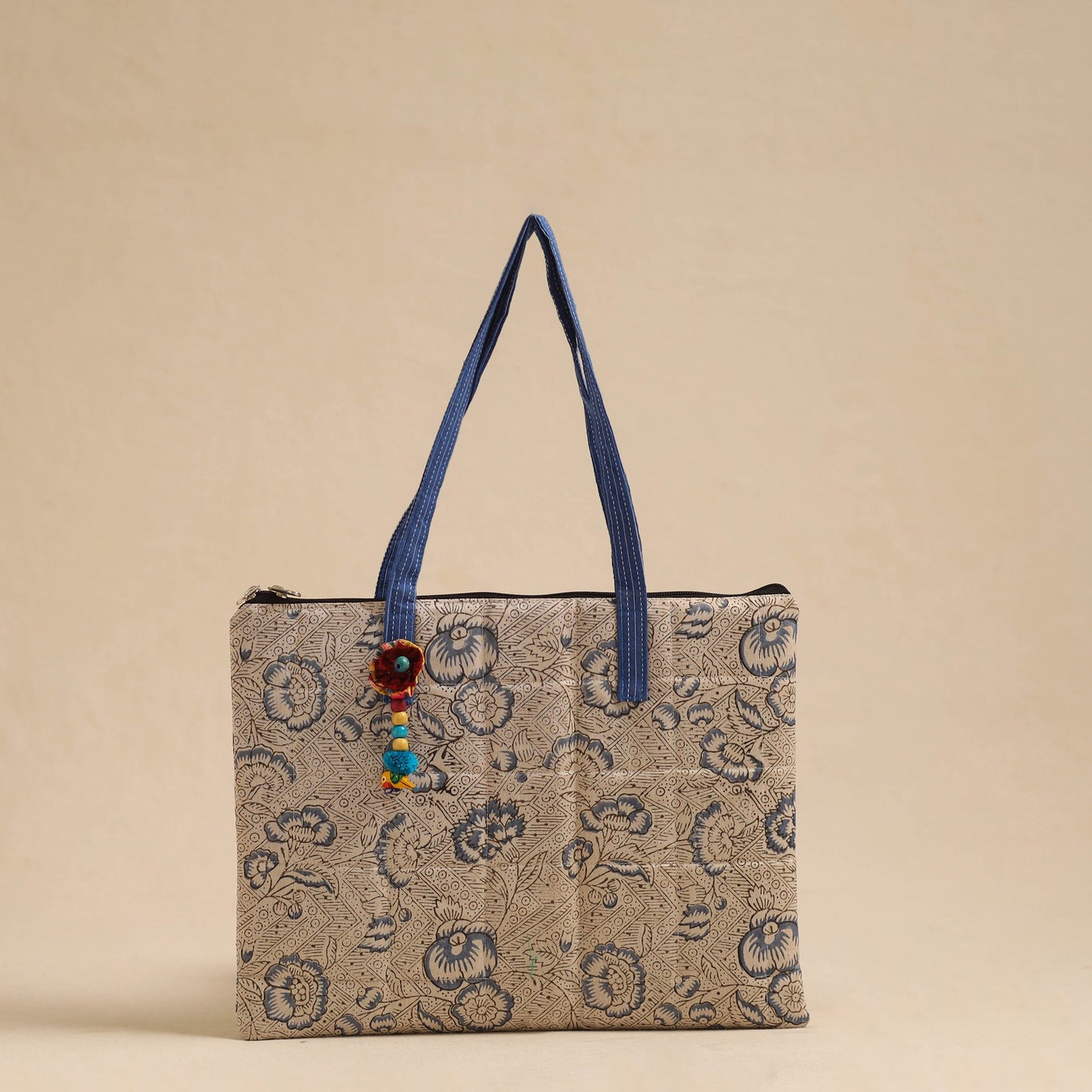 Beige Handcrafted Quilted Cotton Hand Bag