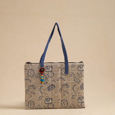 Beige Handcrafted Quilted Cotton Hand Bag