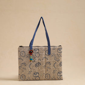 Beige Handcrafted Quilted Cotton Hand Bag
