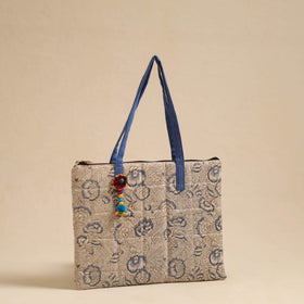 Beige Handcrafted Quilted Cotton Hand Bag
