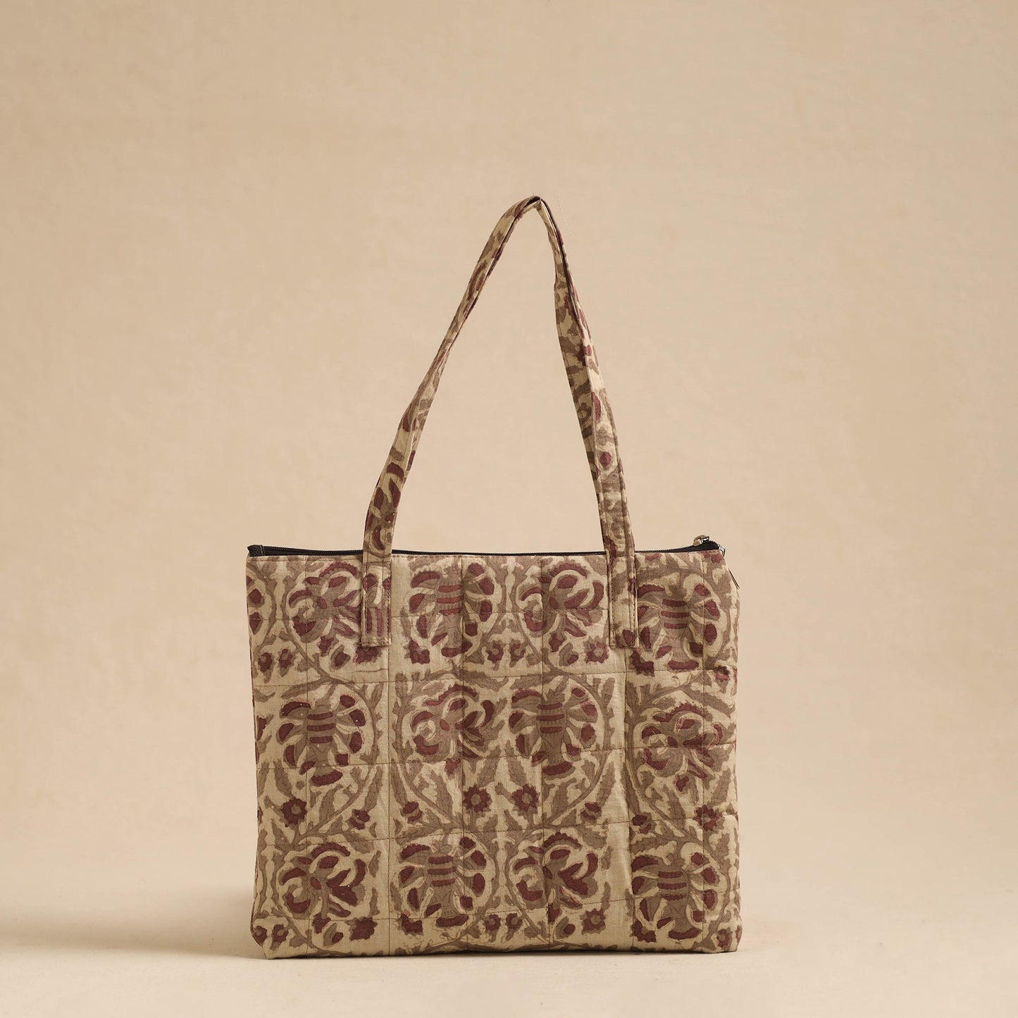  Beige Handcrafted Quilted Cotton Hand Bag
