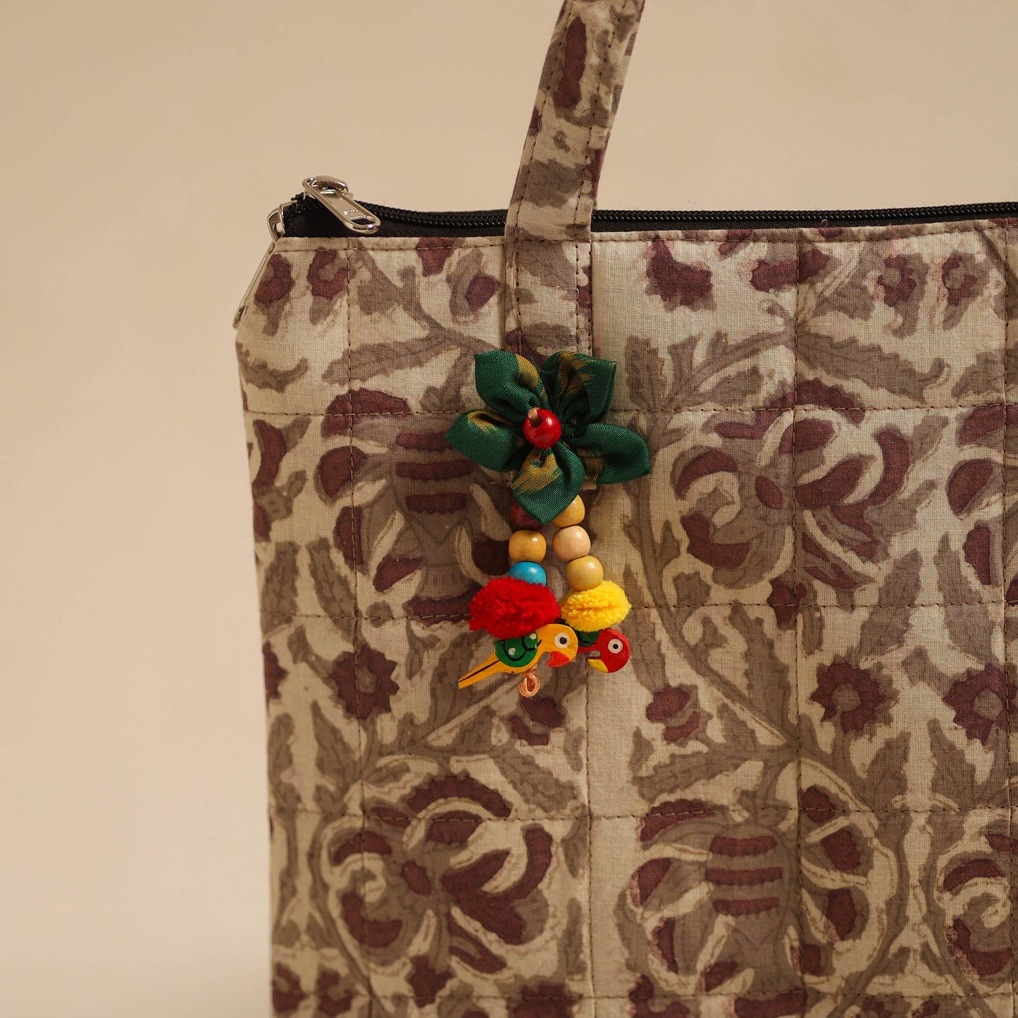  Beige Handcrafted Quilted Cotton Hand Bag