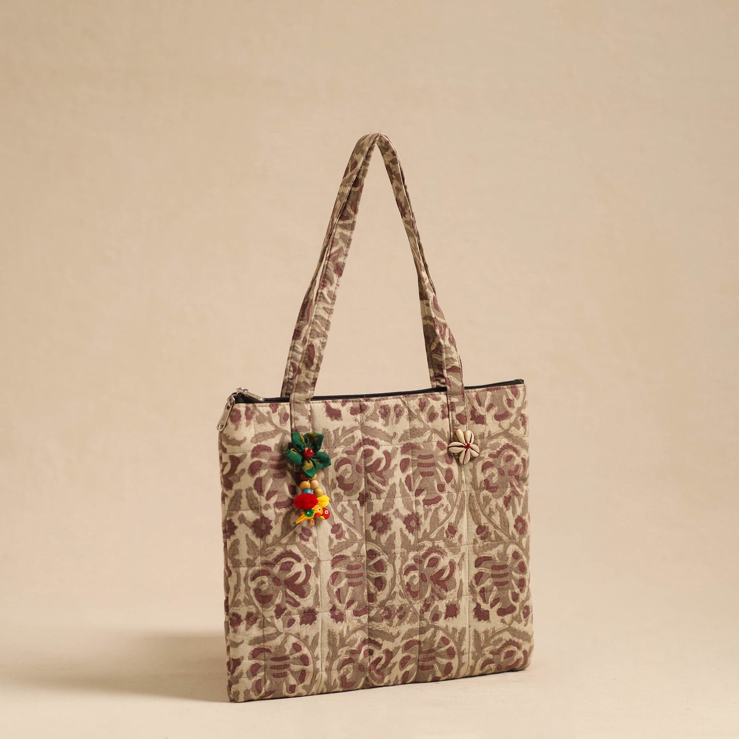  Beige Handcrafted Quilted Cotton Hand Bag