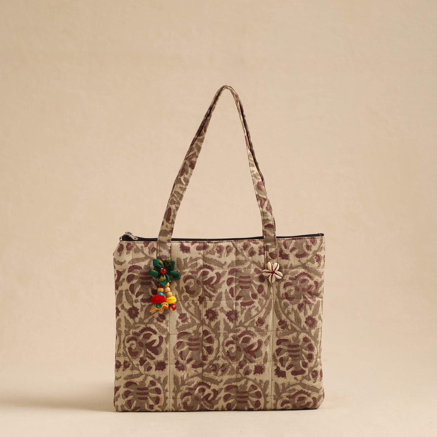  Beige Handcrafted Quilted Cotton Hand Bag