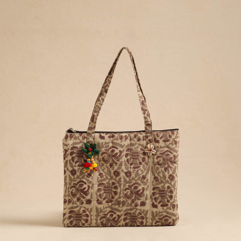  Beige Handcrafted Quilted Cotton Hand Bag