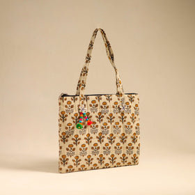 Beige Handcrafted Quilted Cotton Handbag